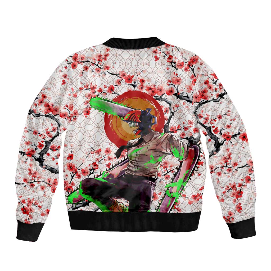 Denji x Pochita Chainsaw Man Bomber Jacket Anime Mix Cherry Blossom Style - The Mazicc