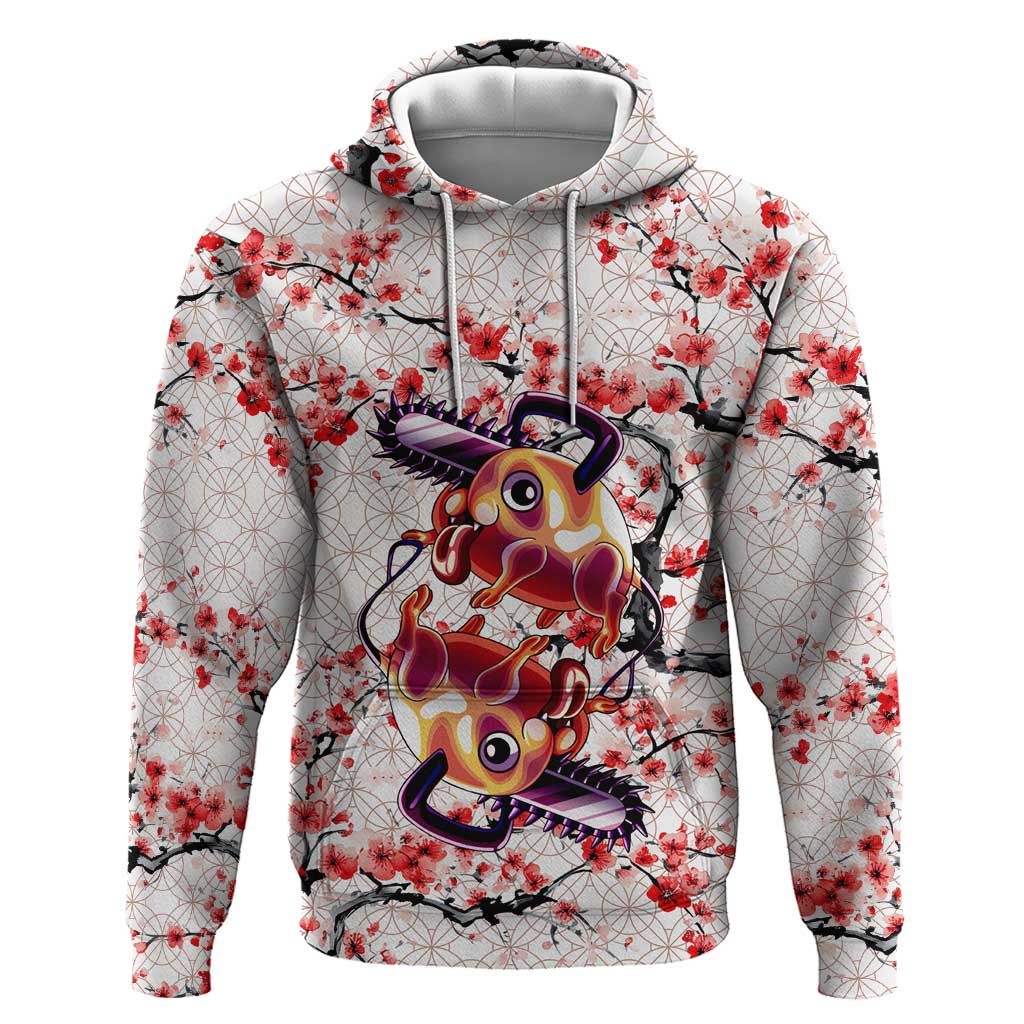 Denji x Pochita Chainsaw Man Hoodie Anime Mix Cherry Blossom Style - The Mazicc