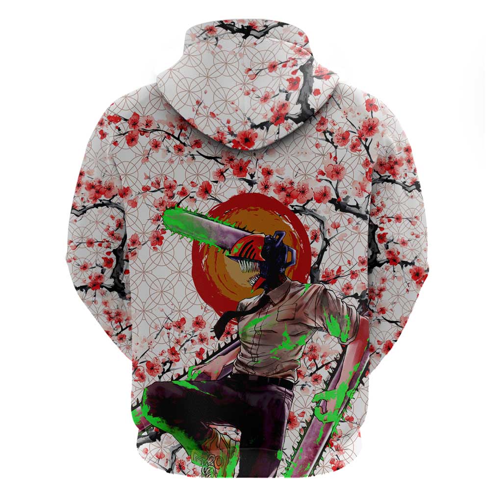 Denji x Pochita Chainsaw Man Hoodie Anime Mix Cherry Blossom Style - The Mazicc