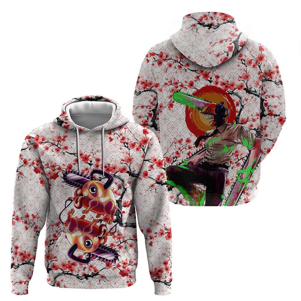 Denji x Pochita Chainsaw Man Hoodie Anime Mix Cherry Blossom Style - The Mazicc