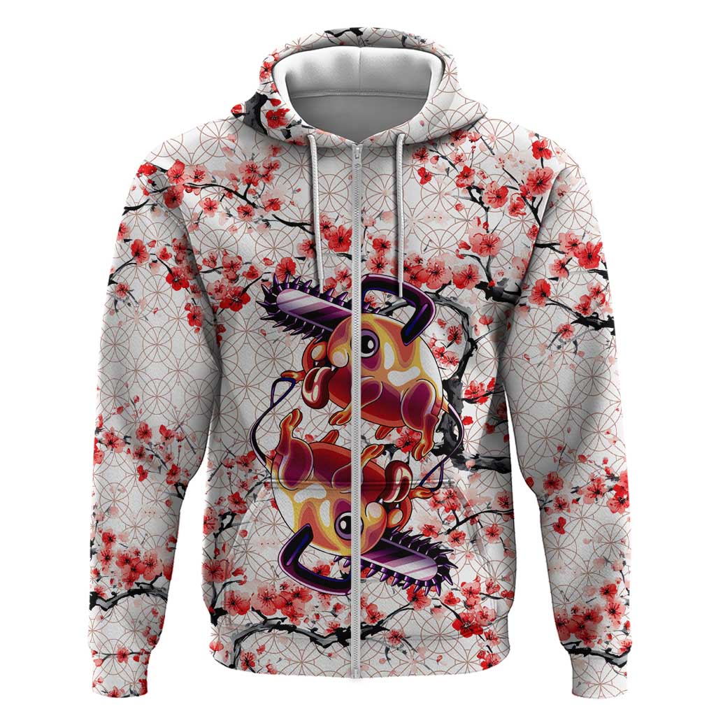 Denji x Pochita Chainsaw Man Hoodie Anime Mix Cherry Blossom Style - The Mazicc