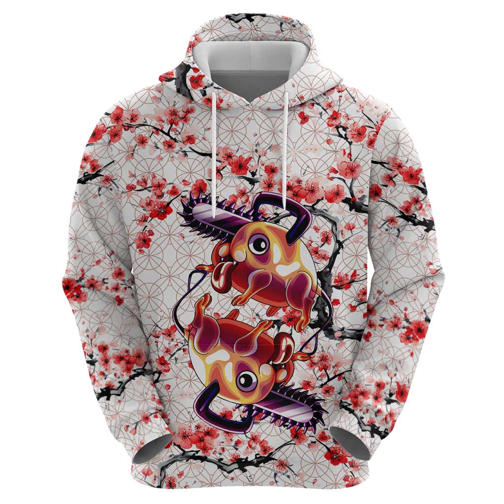 Denji x Pochita Chainsaw Man Hoodie Anime Mix Cherry Blossom Style - The Mazicc