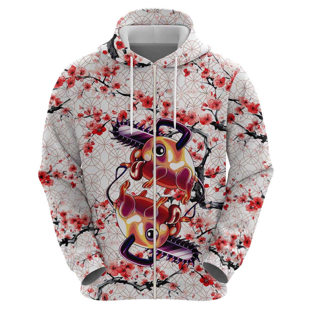 Denji x Pochita Chainsaw Man Hoodie Anime Mix Cherry Blossom Style - The Mazicc