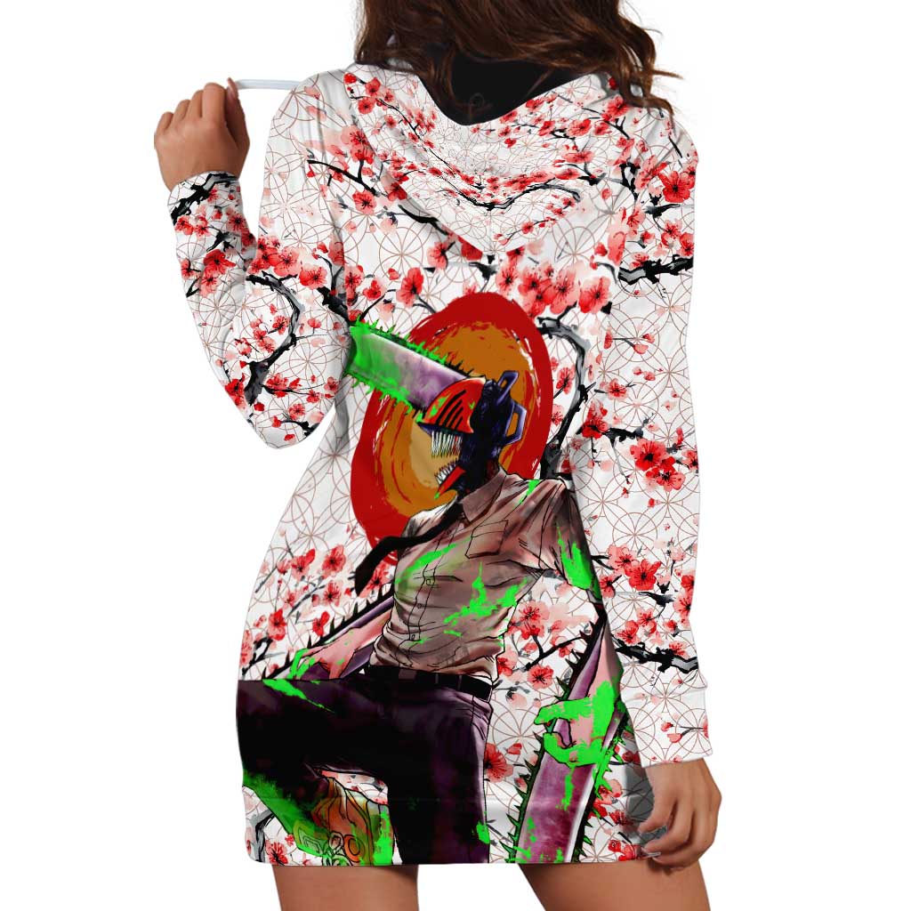 Denji x Pochita Chainsaw Man Hoodie Dress Anime Mix Cherry Blossom Style - The Mazicc