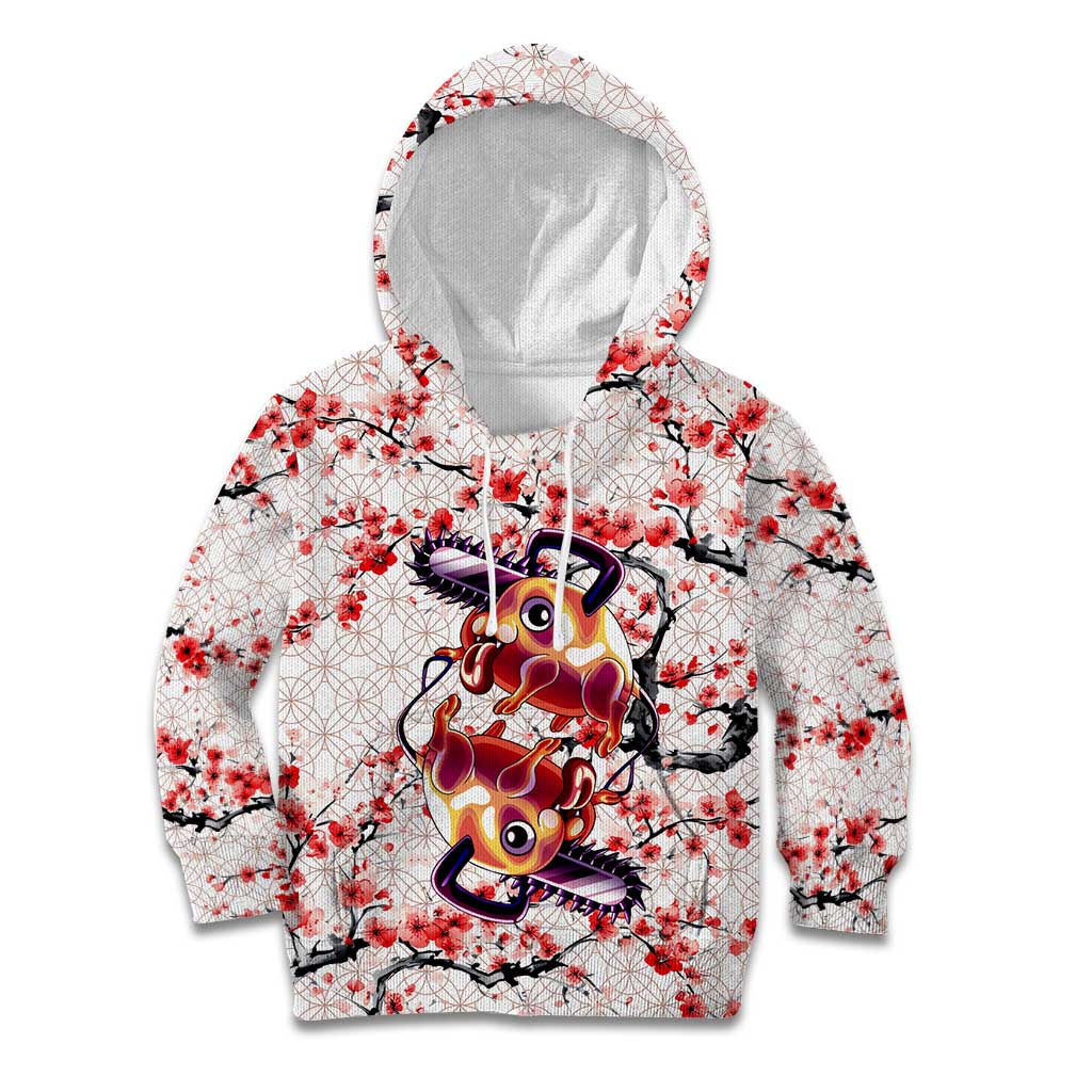 Denji x Pochita Chainsaw Man Kid Hoodie Anime Mix Cherry Blossom Style - The Mazicc
