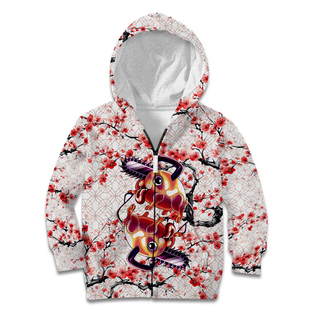 Denji x Pochita Chainsaw Man Kid Hoodie Anime Mix Cherry Blossom Style - The Mazicc