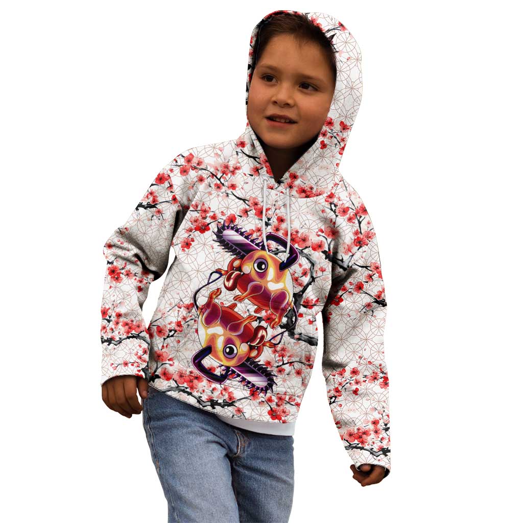 Denji x Pochita Chainsaw Man Kid Hoodie Anime Mix Cherry Blossom Style - The Mazicc