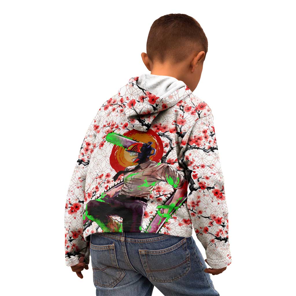 Denji x Pochita Chainsaw Man Kid Hoodie Anime Mix Cherry Blossom Style - The Mazicc