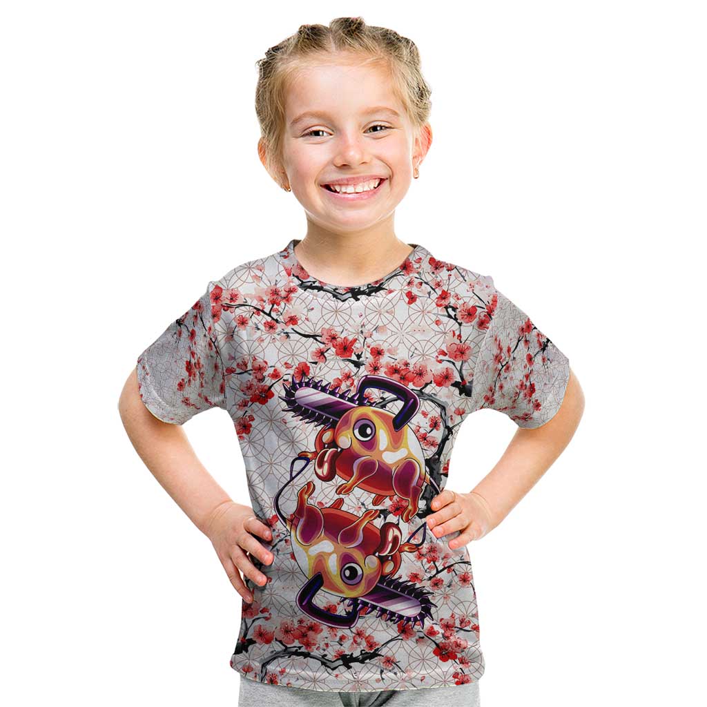 Denji x Pochita Chainsaw Man Kid T Shirt Anime Mix Cherry Blossom Style - The Mazicc
