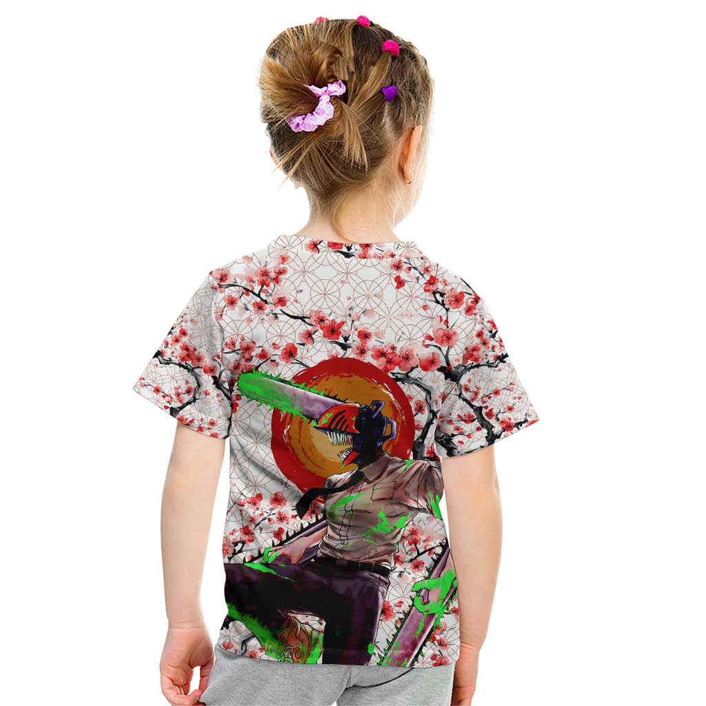 Denji x Pochita Chainsaw Man Kid T Shirt Anime Mix Cherry Blossom Style - The Mazicc