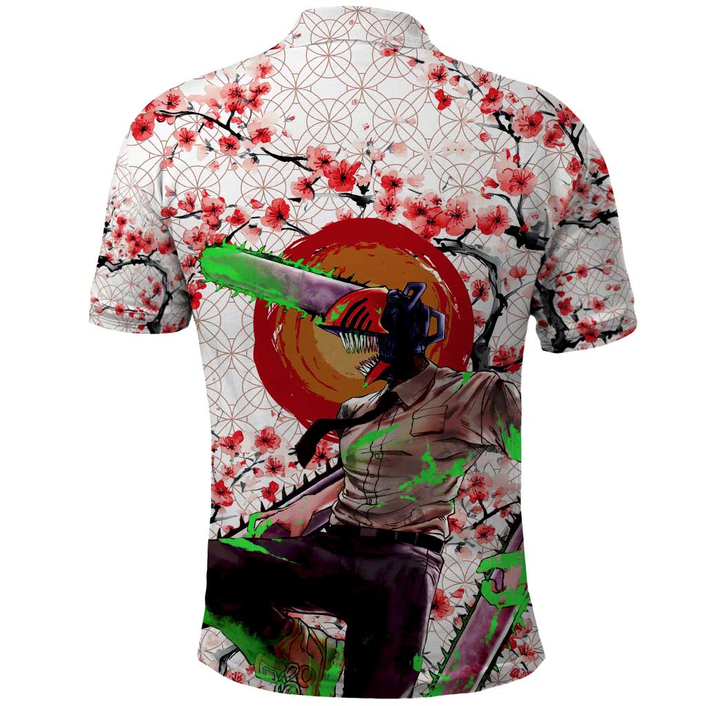 Denji x Pochita Chainsaw Man Polo Shirt Anime Mix Cherry Blossom Style - The Mazicc