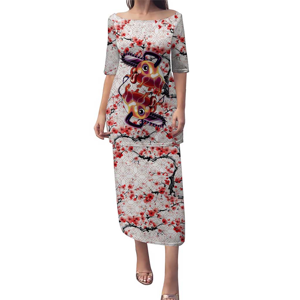Denji x Pochita Chainsaw Man Puletasi Anime Mix Cherry Blossom Style - The Mazicc