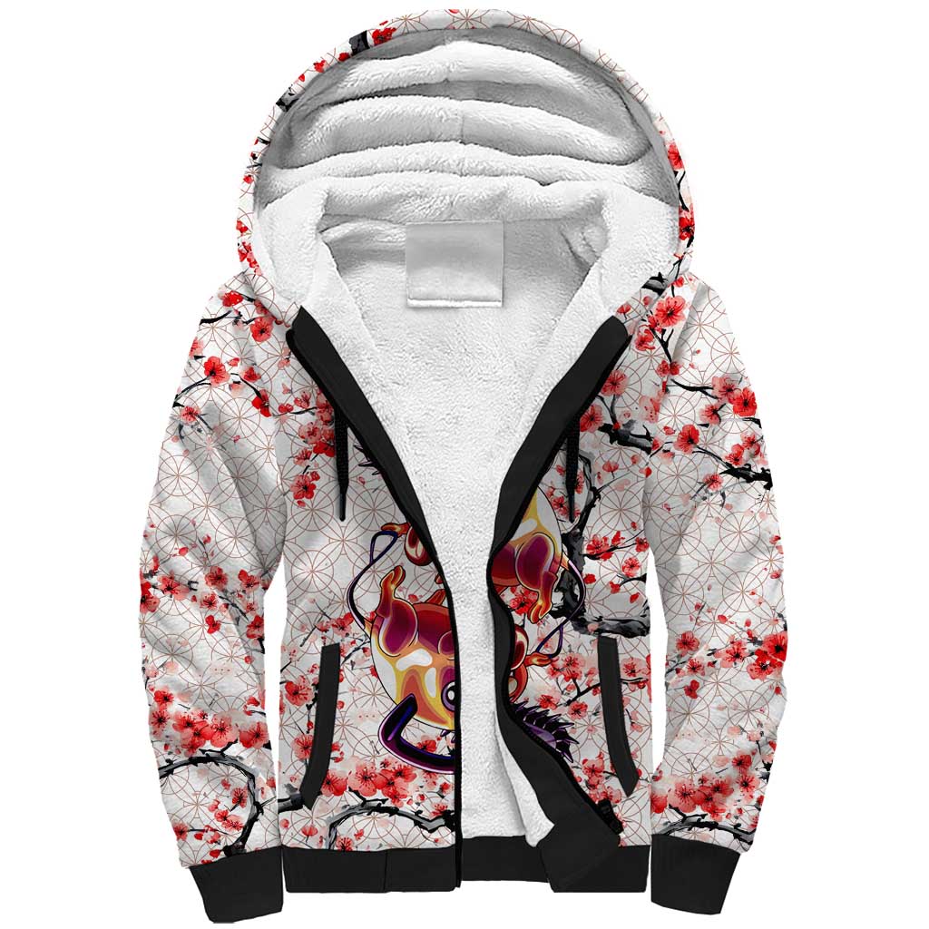 Denji x Pochita Chainsaw Man Sherpa Hoodie Anime Mix Cherry Blossom Style - The Mazicc
