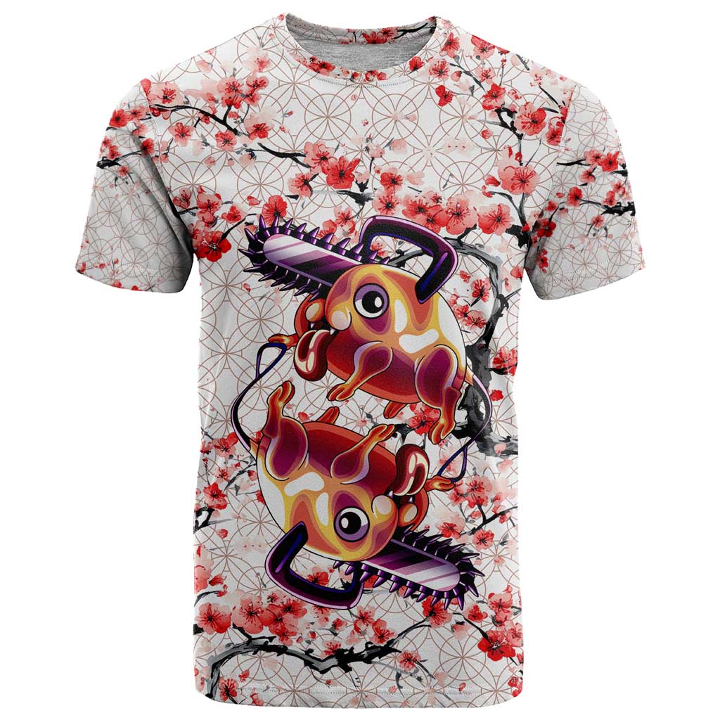 Denji x Pochita Chainsaw Man T Shirt Anime Mix Cherry Blossom Style - The Mazicc