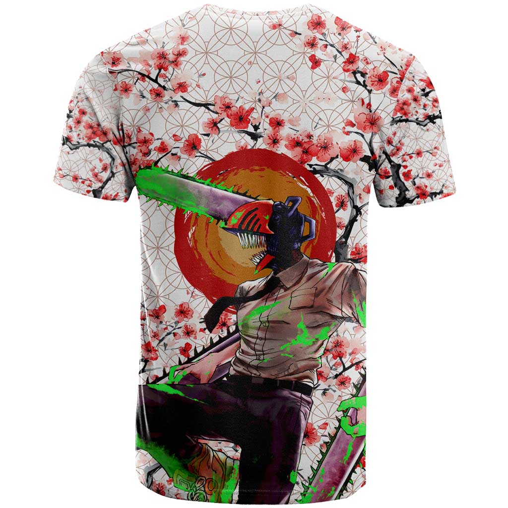 Denji x Pochita Chainsaw Man T Shirt Anime Mix Cherry Blossom Style - The Mazicc