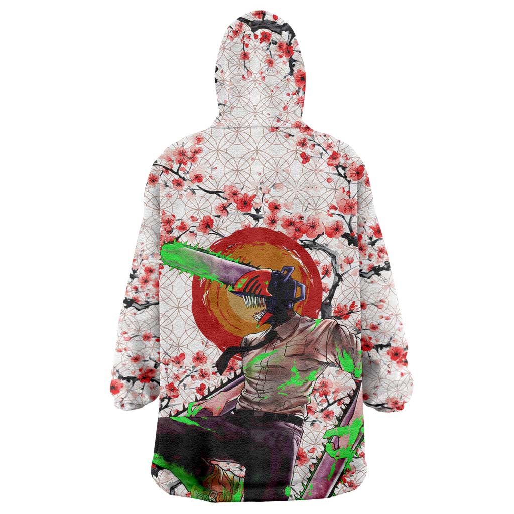 Denji x Pochita Chainsaw Man Wearable Blanket Hoodie Anime Mix Cherry Blossom Style - The Mazicc