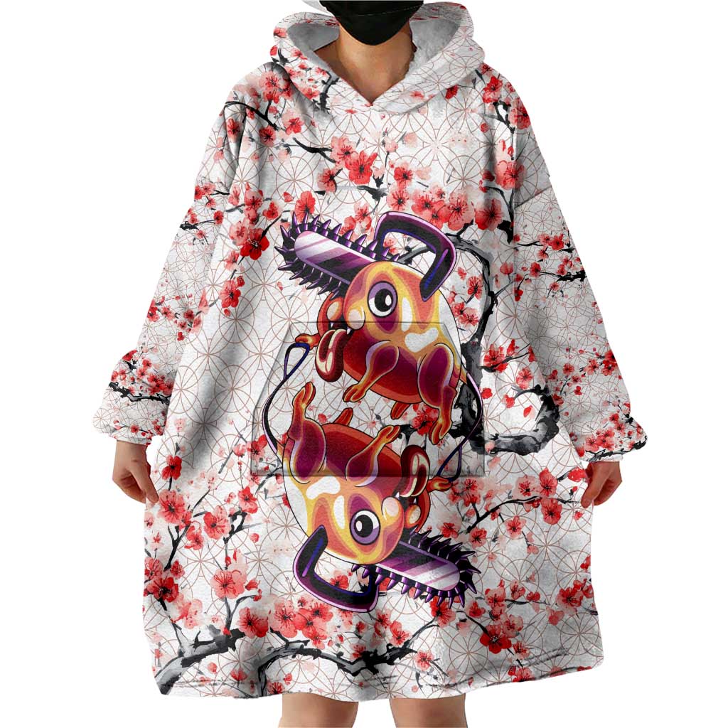 Denji x Pochita Chainsaw Man Wearable Blanket Hoodie Anime Mix Cherry Blossom Style - The Mazicc