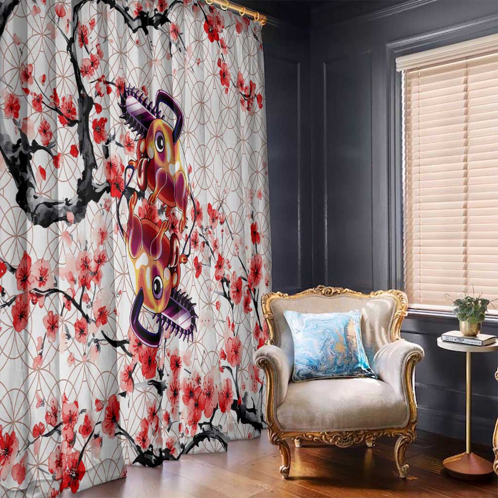 Denji x Pochita Chainsaw Man Window Curtain Anime Mix Cherry Blossom Style - The Mazicc