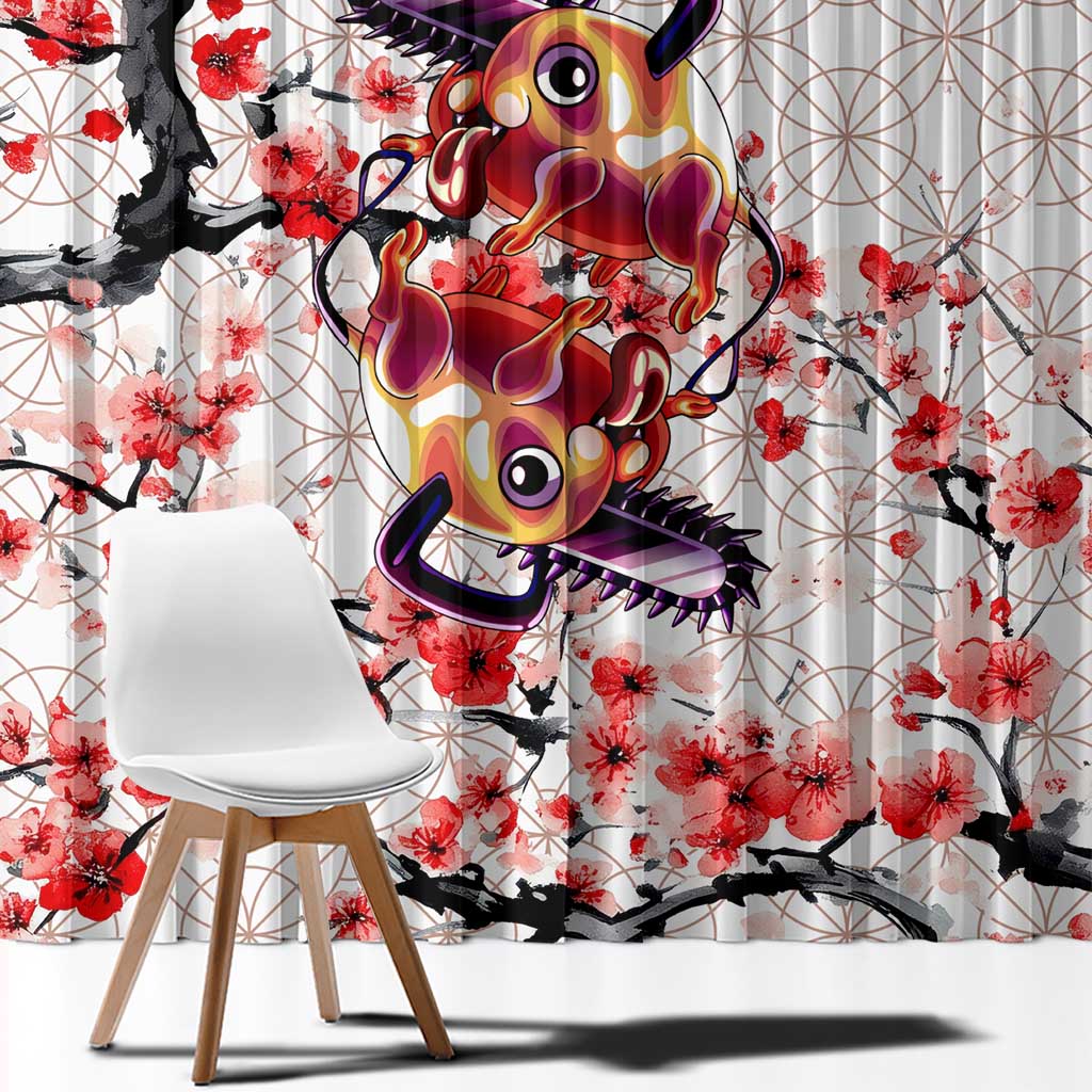 Denji x Pochita Chainsaw Man Window Curtain Anime Mix Cherry Blossom Style - The Mazicc