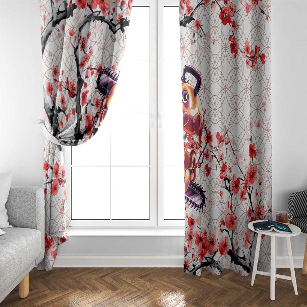 Denji x Pochita Chainsaw Man Window Curtain Anime Mix Cherry Blossom Style - The Mazicc
