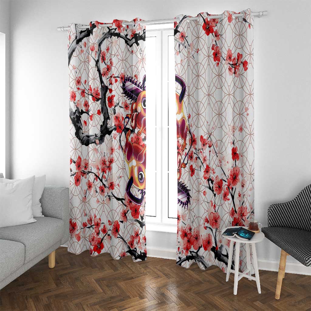 Denji x Pochita Chainsaw Man Window Curtain Anime Mix Cherry Blossom Style - The Mazicc