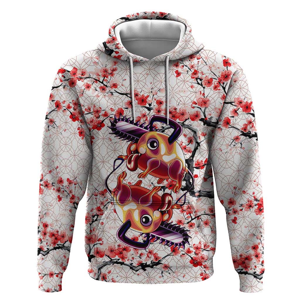 Denji x Pochita Chainsaw Man Zip Hoodie Anime Mix Cherry Blossom Style - The Mazicc