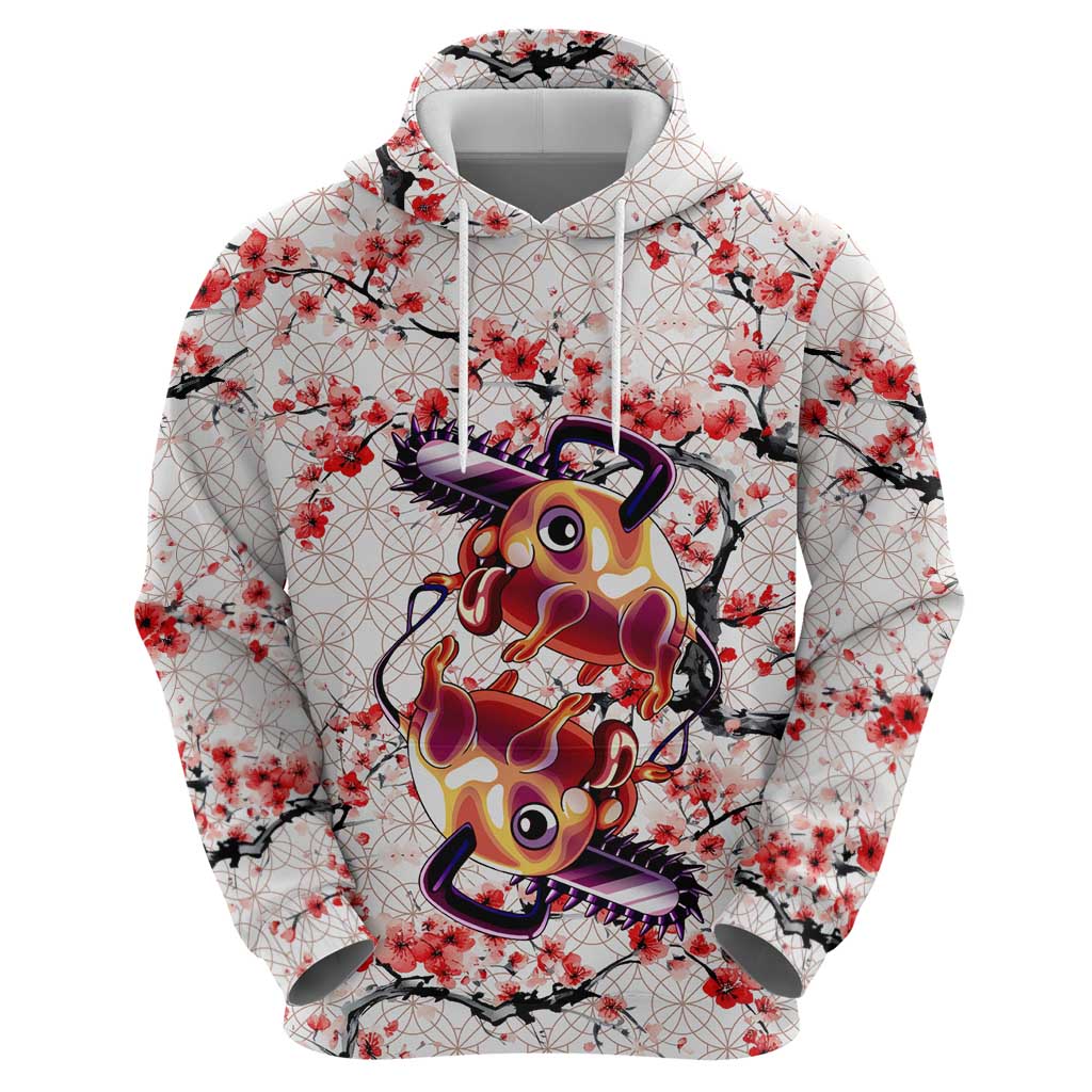 Denji x Pochita Chainsaw Man Zip Hoodie Anime Mix Cherry Blossom Style - The Mazicc