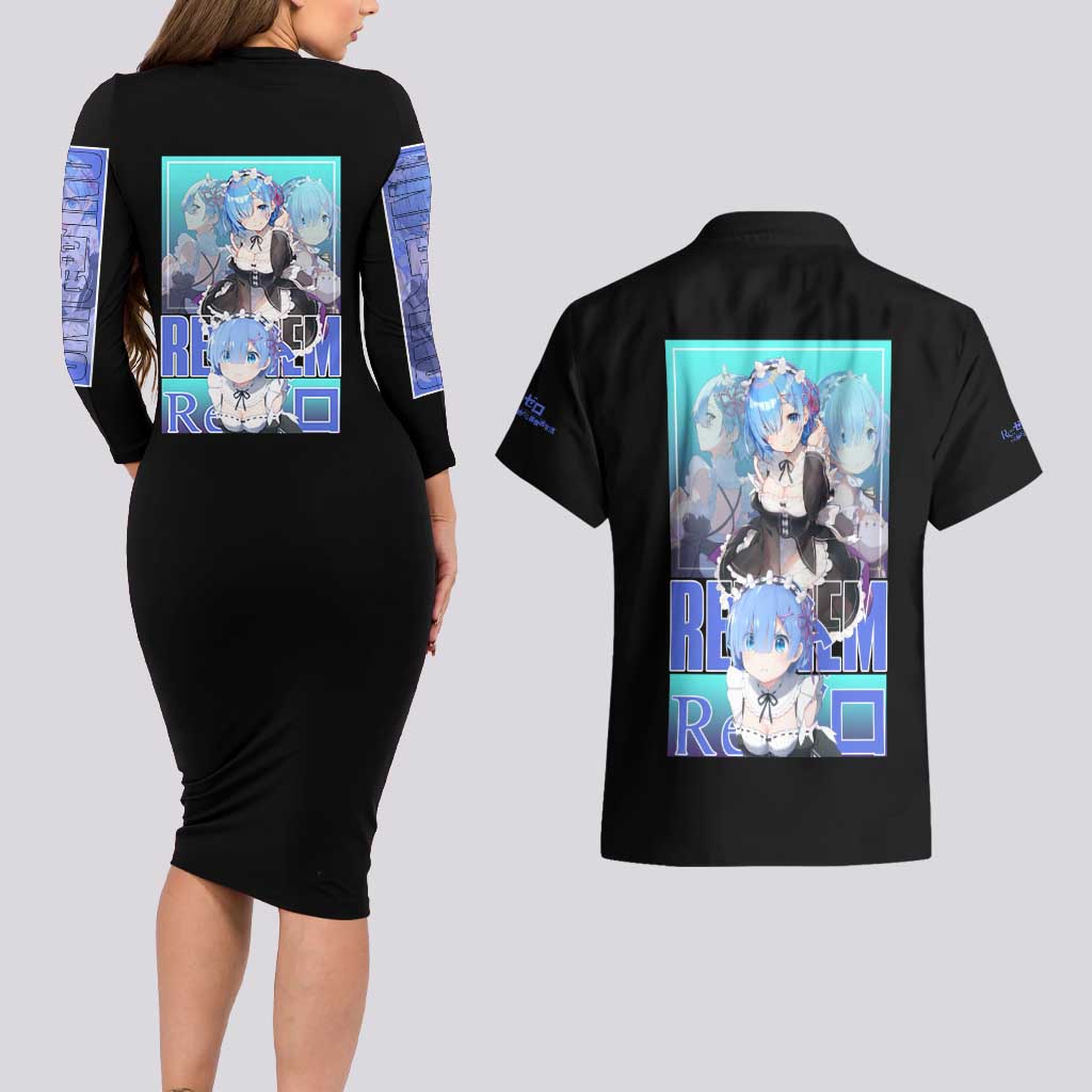 Rem Re: Zero Streetwear Couples Matching Long Sleeve Bodycon Dress and Hawaiian Shirt Anime Style