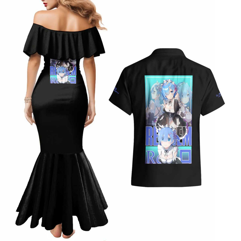 Rem Re: Zero Streetwear Couples Matching Mermaid Dress and Hawaiian Shirt Anime Style