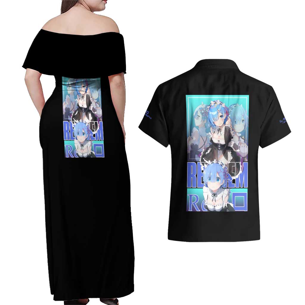 Rem Re: Zero Streetwear Couples Matching Off Shoulder Maxi Dress and Hawaiian Shirt Anime Style