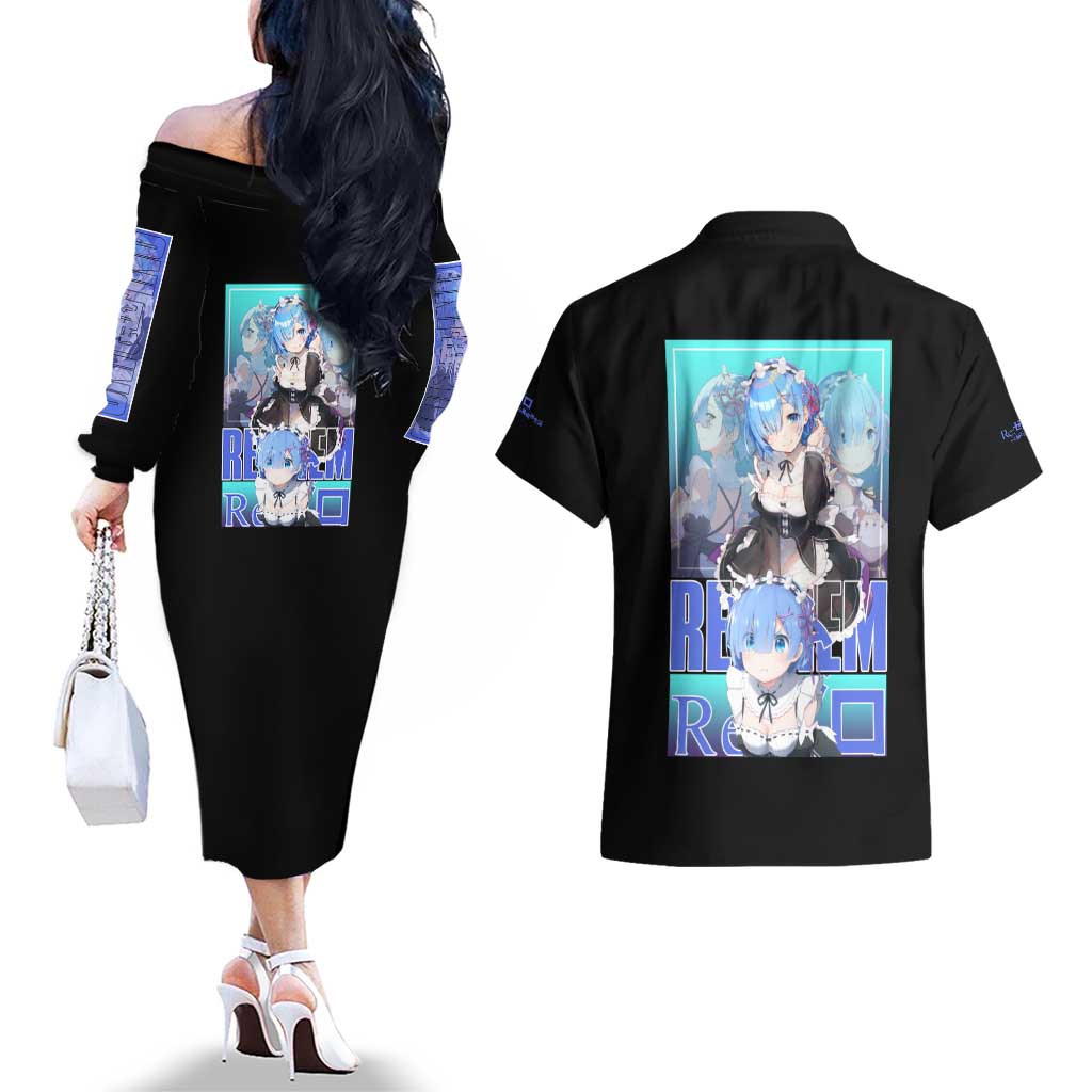 Rem Re: Zero Streetwear Couples Matching Off The Shoulder Long Sleeve Dress and Hawaiian Shirt Anime Style