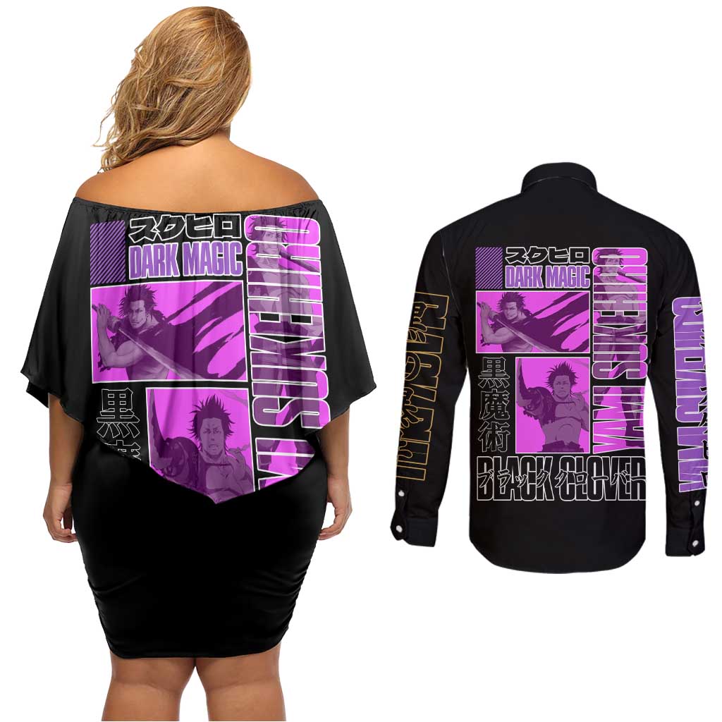 Yami Sukehiro Black Clover Couples Matching Off Shoulder Short Dress and Long Sleeve Button Shirt Anime Style