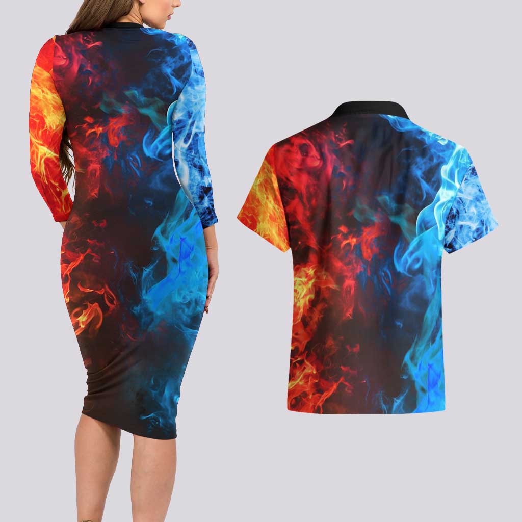 Burning Fire Shoto My Hero Academia Couples Matching Long Sleeve Bodycon Dress and Hawaiian Shirt Anime Style