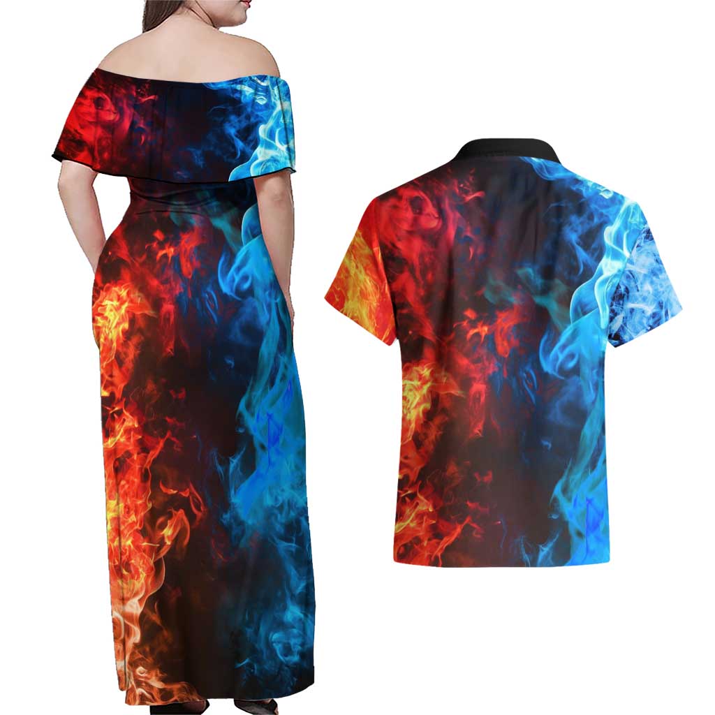 Burning Fire Shoto My Hero Academia Couples Matching Off Shoulder Maxi Dress and Hawaiian Shirt Anime Style