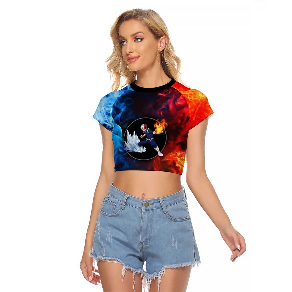 Burning Fire Shoto My Hero Academia Raglan Cropped T Shirt Anime Style