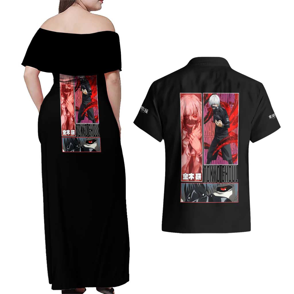 Kaneki Ken Tokyo Ghoul Couples Matching Off Shoulder Maxi Dress and Hawaiian Shirt Anime Style