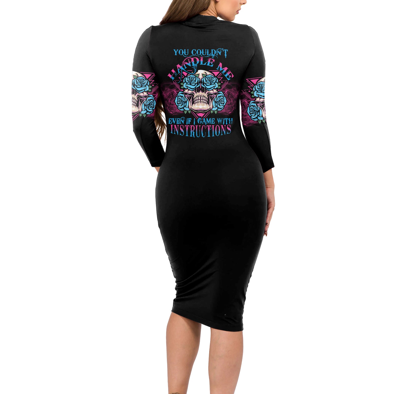 you-couldnt-handle-me-triangle-skull-long-sleeve-bodycon-dress