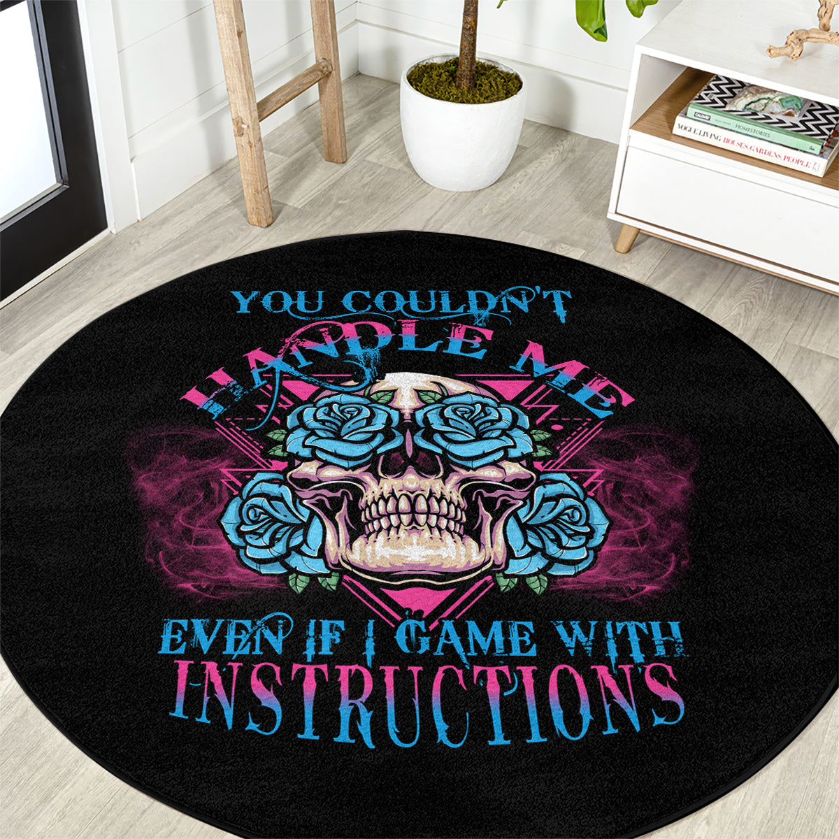 you-couldnt-handle-me-triangle-skull-round-carpet