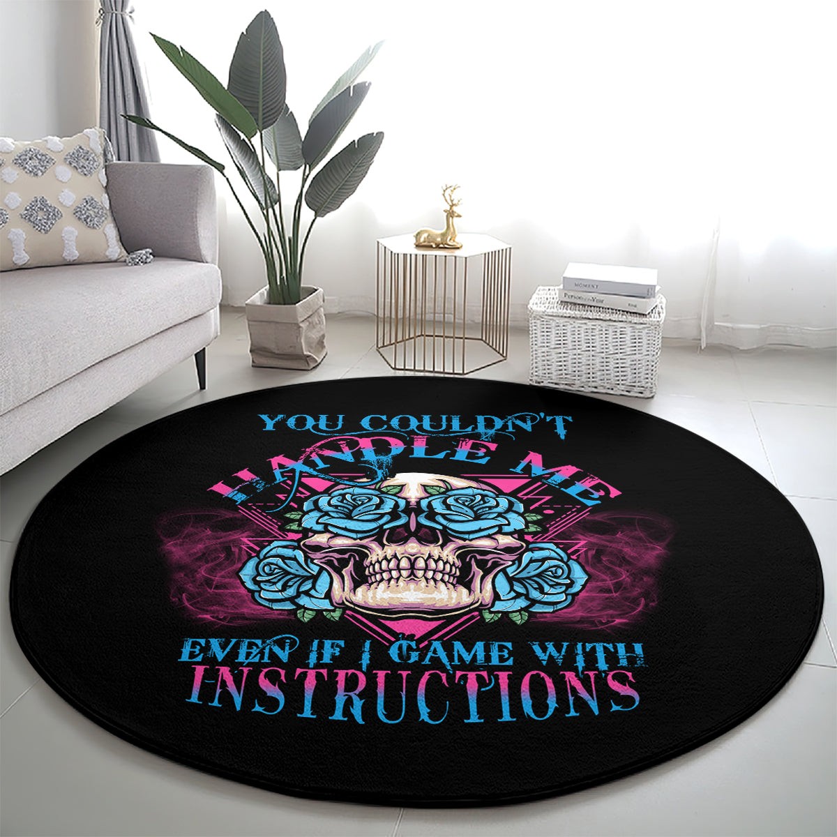 you-couldnt-handle-me-triangle-skull-round-carpet