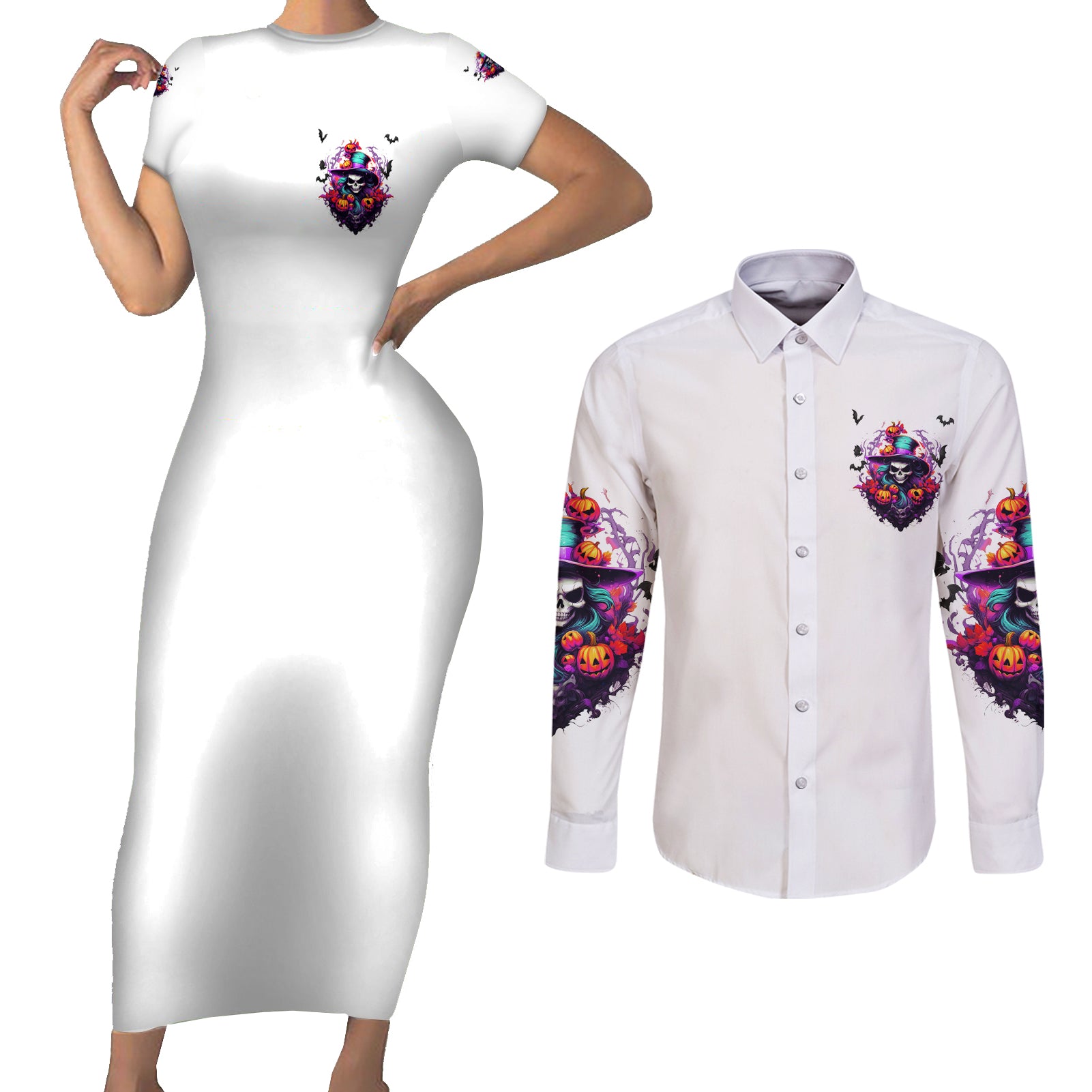 the-good-girl-in-me-halloween-witch-couples-matching-short-sleeve-bodycon-dress-and-long-sleeve-button-shirt