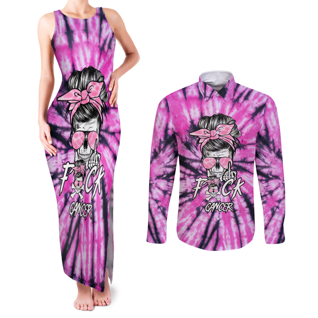 fcks-cancer-skull-tie-dye-couples-matching-tank-maxi-dress-and-long-sleeve-button-shirt