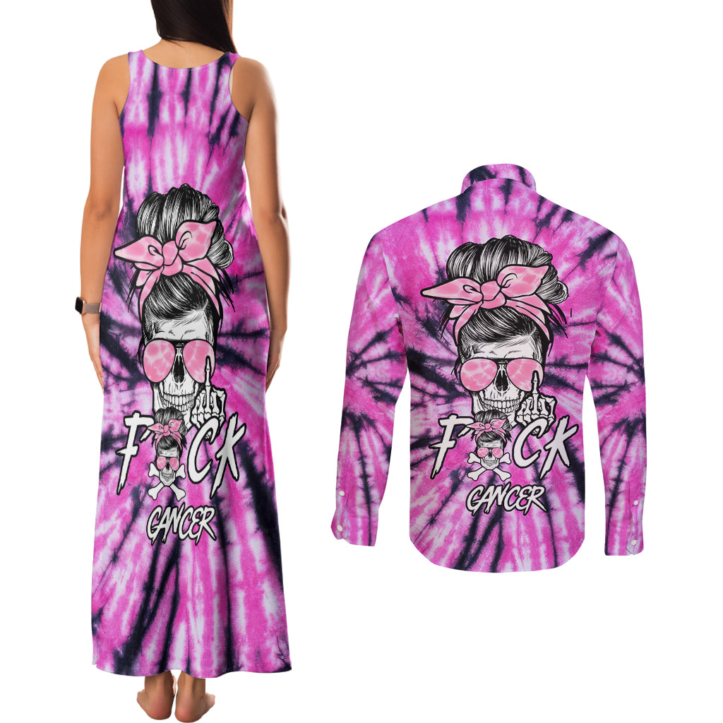 fcks-cancer-skull-tie-dye-couples-matching-tank-maxi-dress-and-long-sleeve-button-shirt