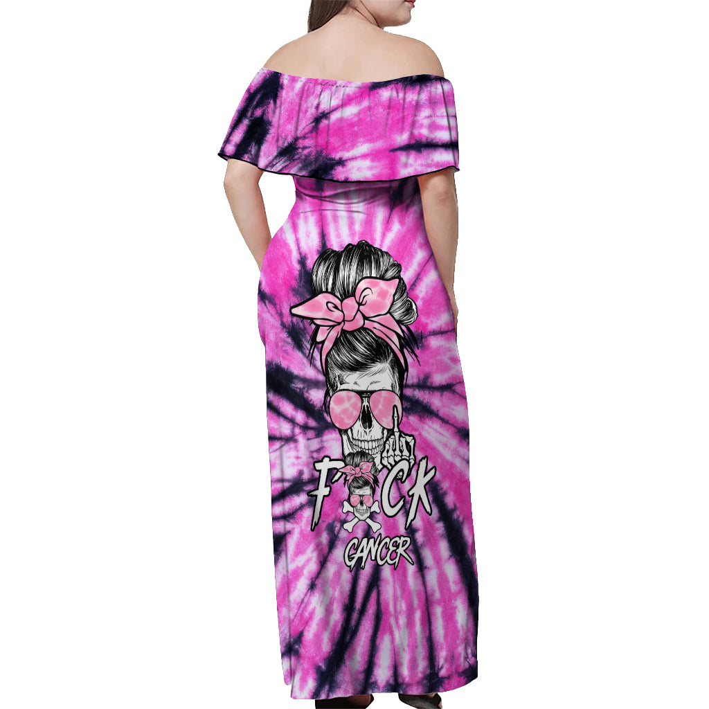 fcks-cancer-skull-tie-dye-off-shoulder-maxi-dress