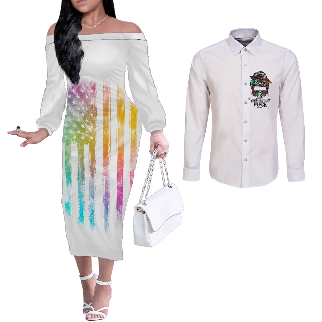 fresh-out-of-fcks-messy-bun-tie-dye-couples-matching-off-the-shoulder-long-sleeve-dress-and-long-sleeve-button-shirt