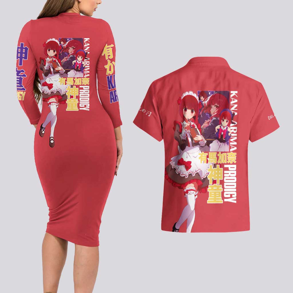 Kana Arima Oshi no Ko Couples Matching Long Sleeve Bodycon Dress and Hawaiian Shirt Anime Style