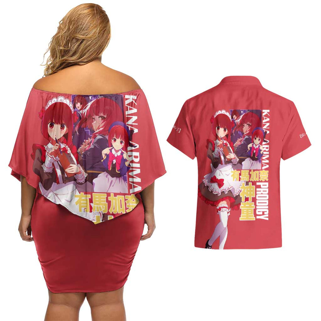 Kana Arima Oshi no Ko Couples Matching Off Shoulder Short Dress and Hawaiian Shirt Anime Style