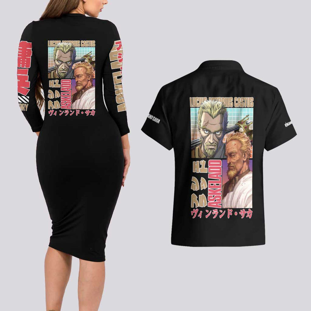 Askeladd Vinland Saga Couples Matching Long Sleeve Bodycon Dress and Hawaiian Shirt Anime Style