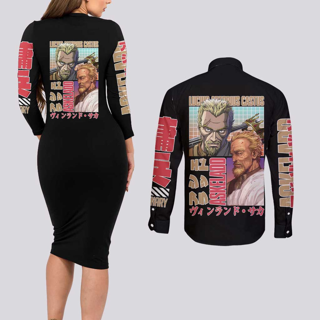 Askeladd Vinland Saga Couples Matching Long Sleeve Bodycon Dress and Long Sleeve Button Shirt Anime Style