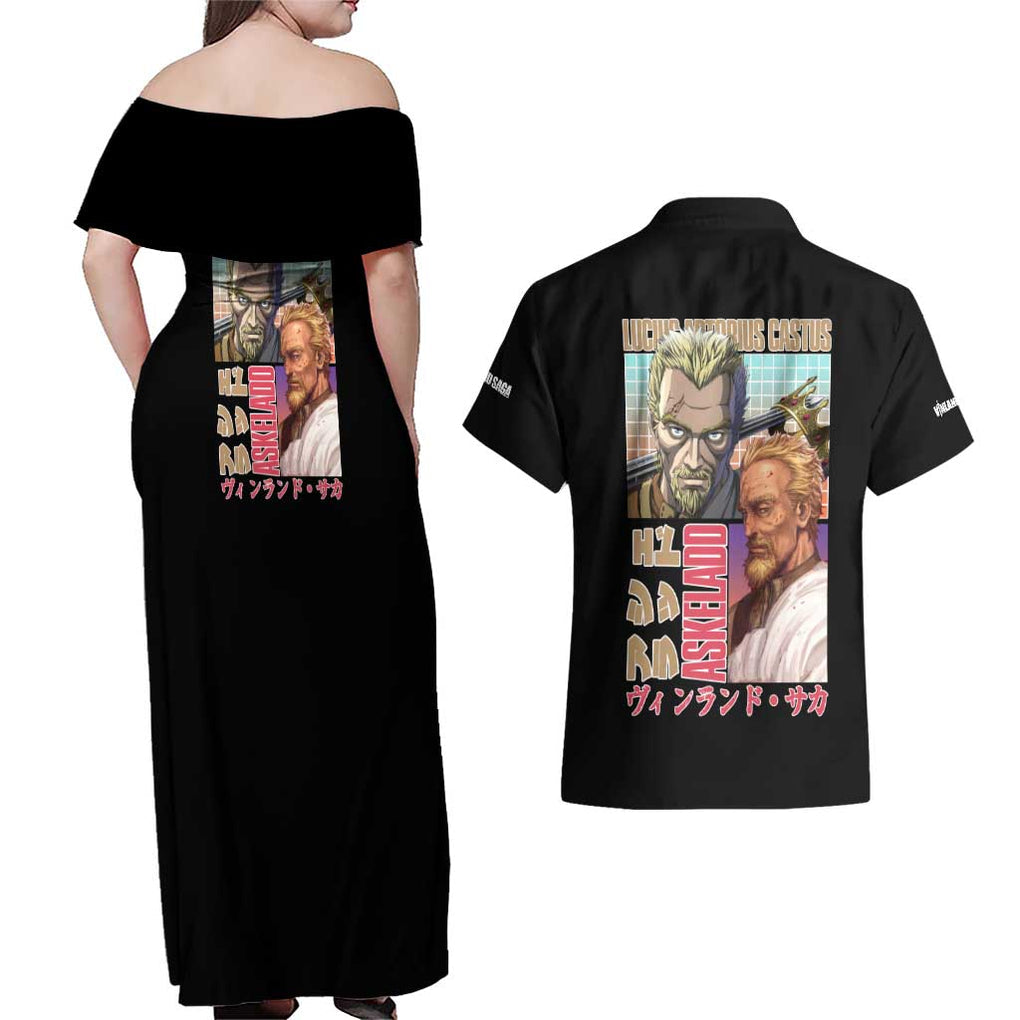 Askeladd Vinland Saga Couples Matching Off Shoulder Maxi Dress and Hawaiian Shirt Anime Style