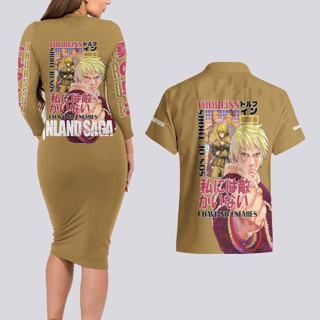 Thorfinn Vinlad Saga Couples Matching Long Sleeve Bodycon Dress and Hawaiian Shirt Anime Style